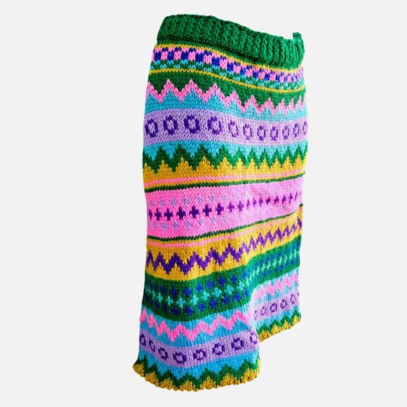 Vintage Hand Knit Colorful Fair Isle Skirt Pastel Elastic Waist Medium - Picture 4 of 15